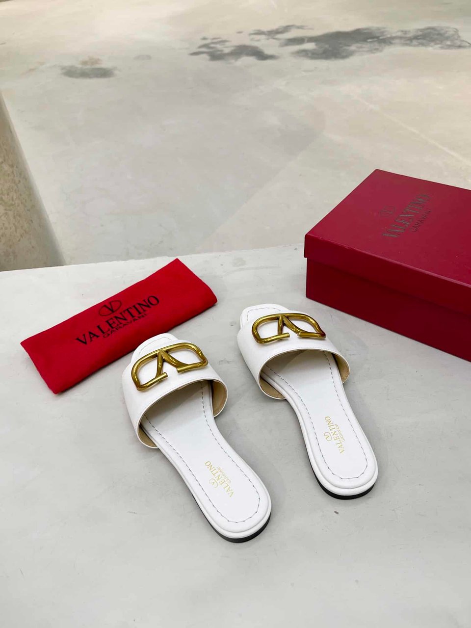 Valentino Garavani Vlogo Signature Slide Sandal White view 3