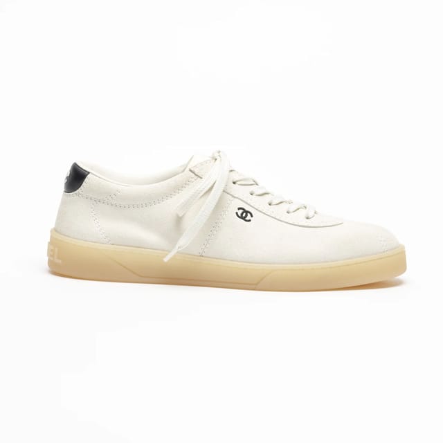 Chanel Sneakers Velvet Effect Leather &amp; Leather Black &amp; White G47271