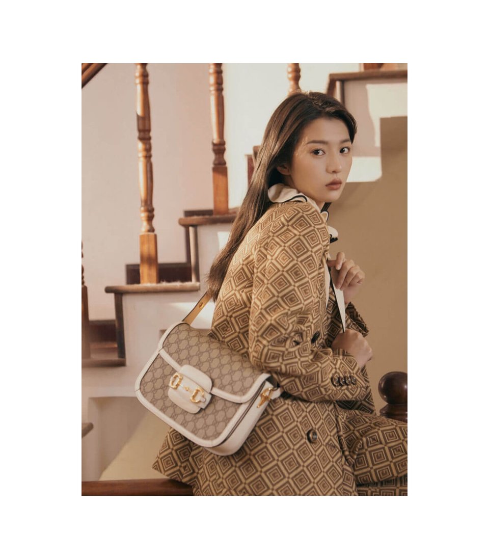 Gucci 1955 Horsebit White GG Supreme Canvas Shoulder Bag 25cm view 6