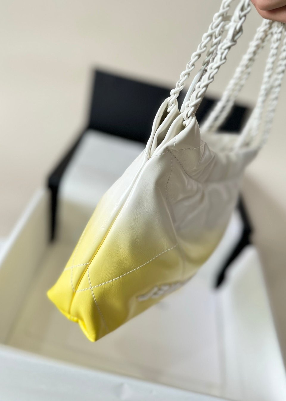 Chanel Hobo Mini 20Cm Yellow White Lambskin view 4