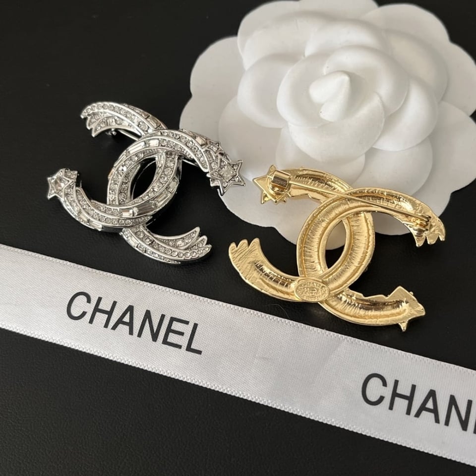 Chanel Cc Brooch Gold With Stones Attached And Two Stars view 6