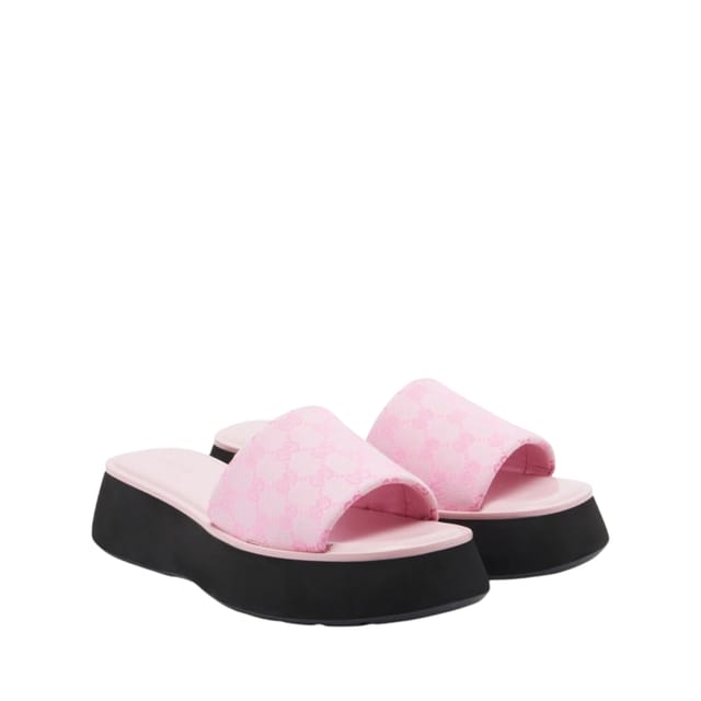 Gucci Flatform Slide Sandal Pink GG Canvas ‎A0034R For Women