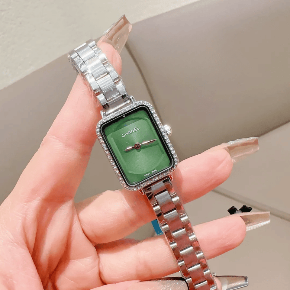 Chanel Steel Diamond Watch Green Dial view 3