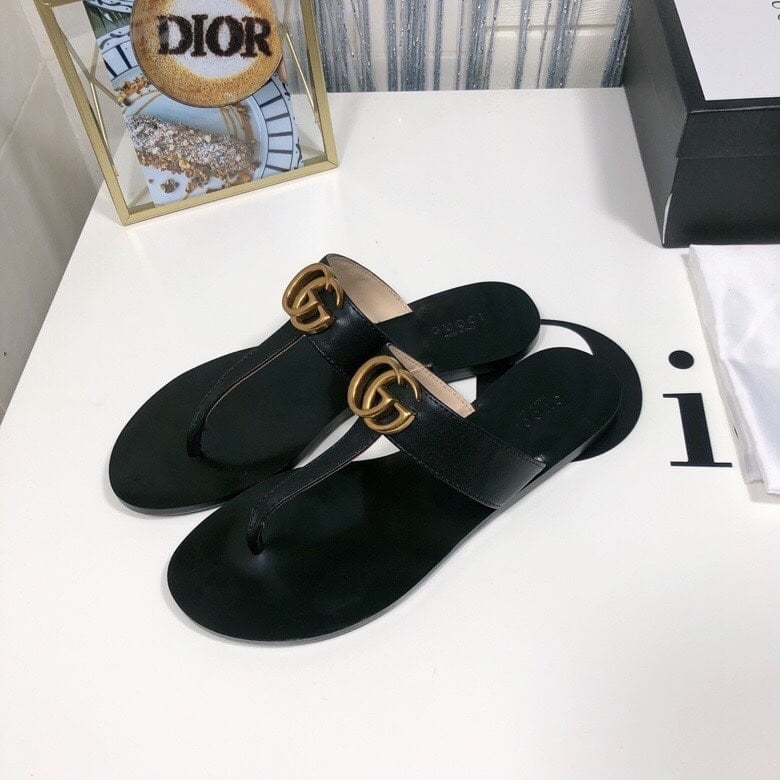 Gucci Double G Thong Leather Black ?497444 A3N00 1000 view 7