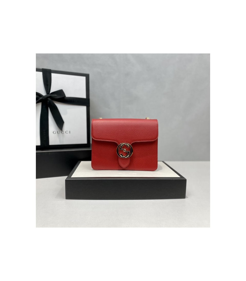 Gucci Interlocking Chain Leather Cross Body Bag Red 25cm view 10