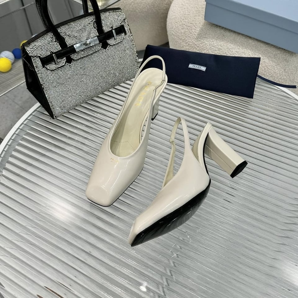 Prada Patent Leather Slingback Pumps Ivory 1I838N 069 F0304 F 085 view 4