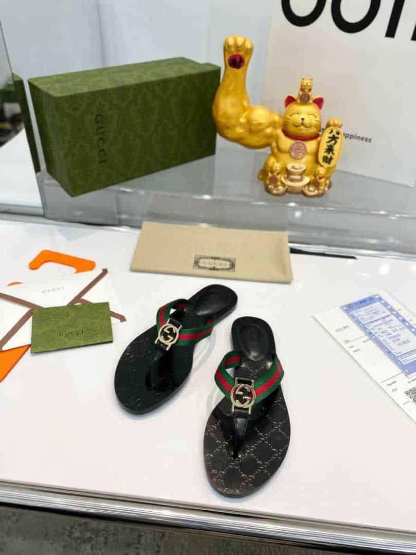 Gucci Double G Thong Leather Green And Red view 4
