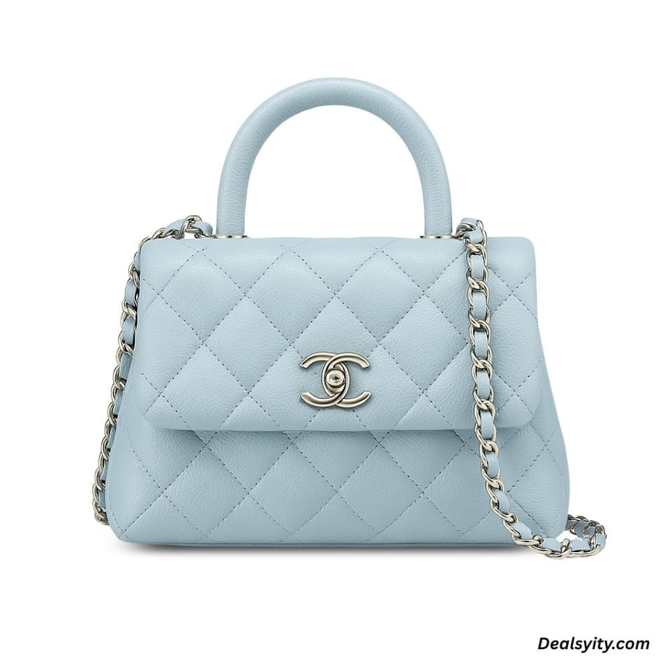 Chanel Coco Classic Flap Bag 24cm/9.4in Caviar Leather Silver Hardware – Light Blue view 2