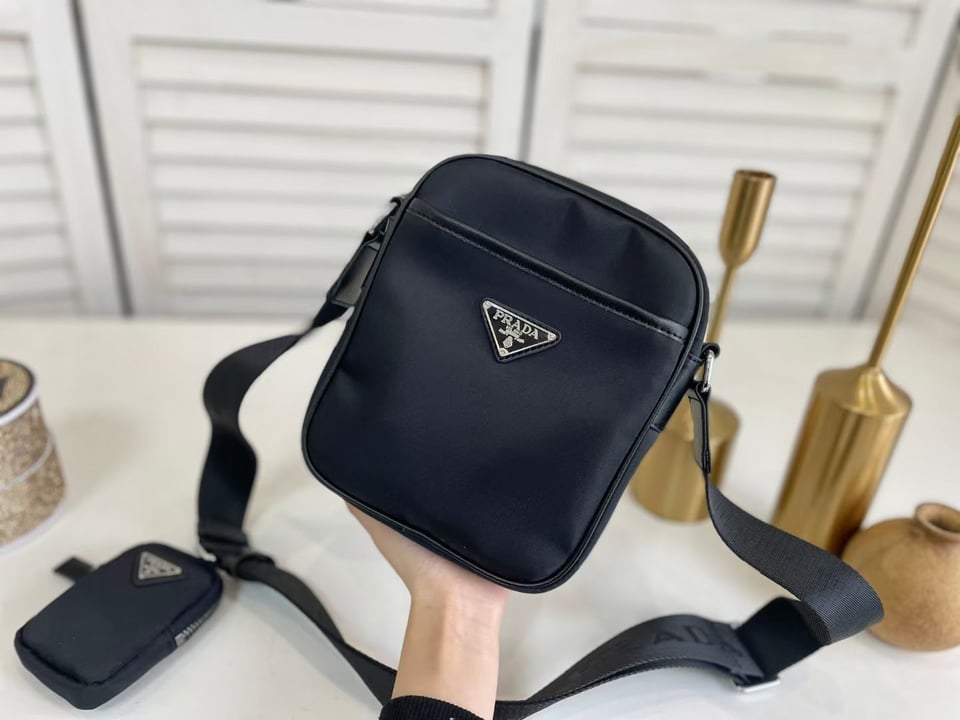 Prada Re Nylon Saffiano Logo Leather Bag Black 21Cm view 6