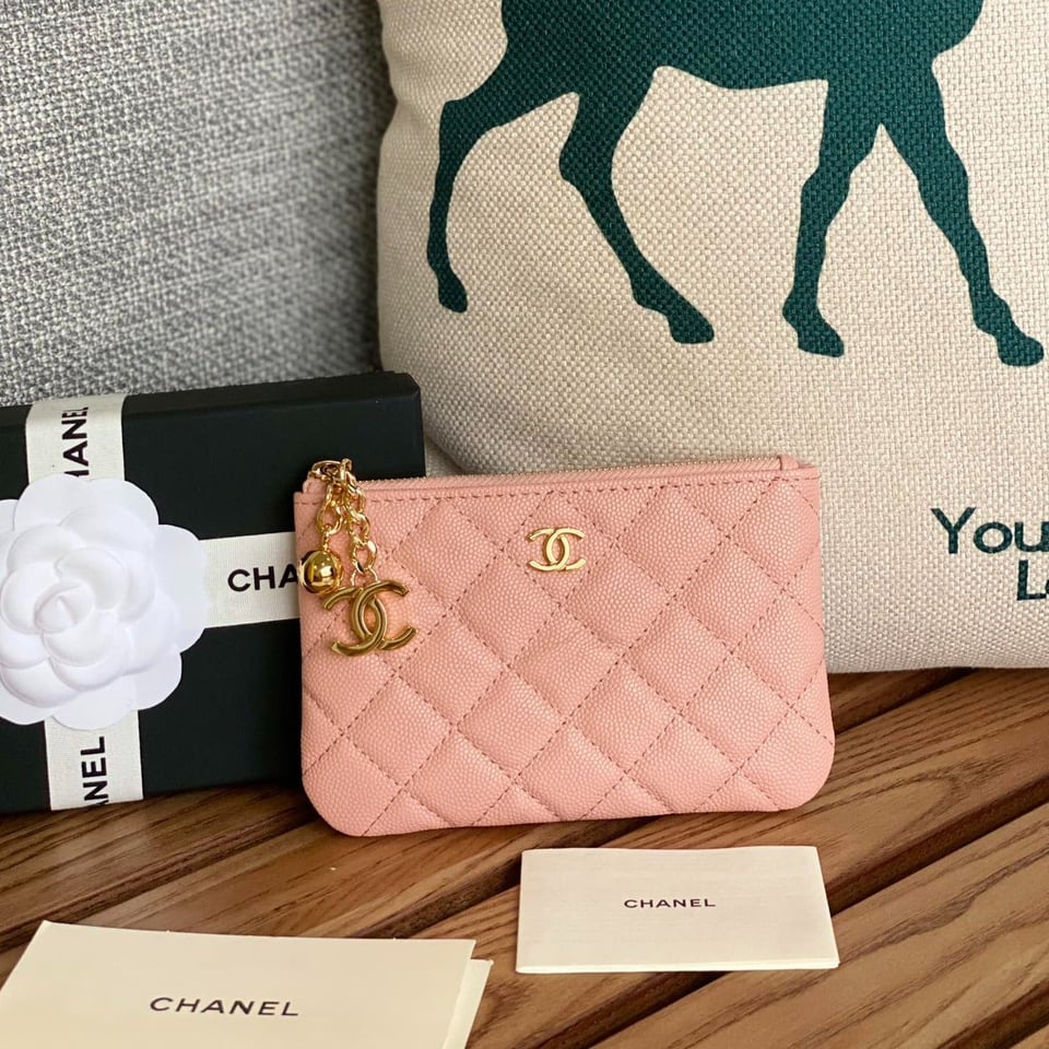 Chanel Zipped Wallet 14Cm Light Pink Caviar Gold Hardware