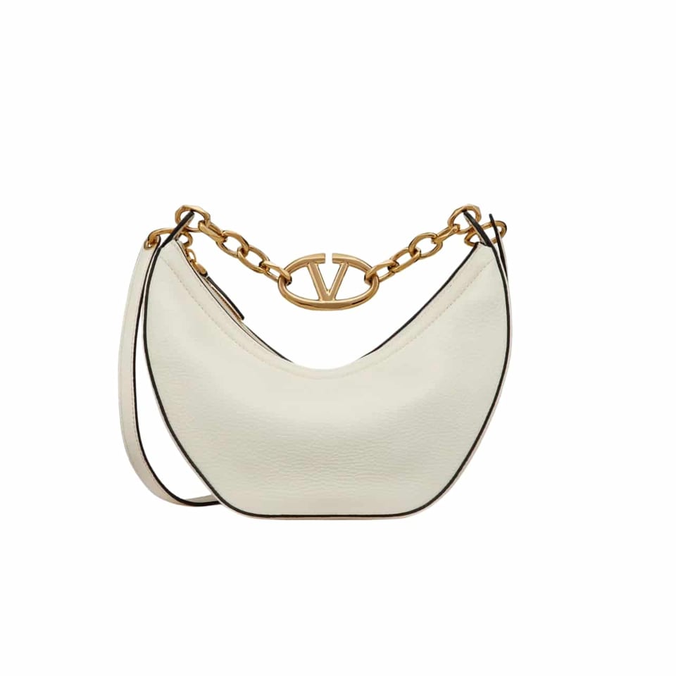 Valentino Garavani Small Vlogo Moon Hobo Bag In Grainy Calfskin With Chain White 29Cm 4W2B0N08Jdk 098