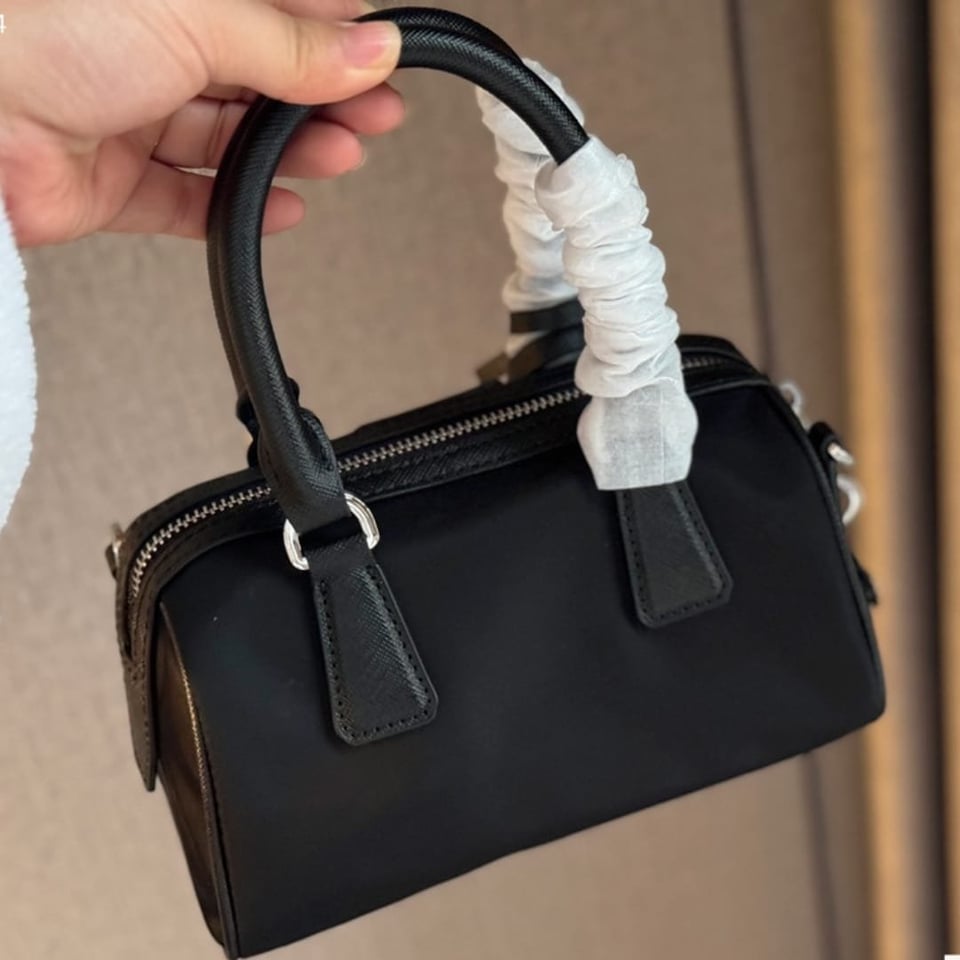 Prada Bauletto Recycled Nylon Shoulder Bag Black 21Cm view 4