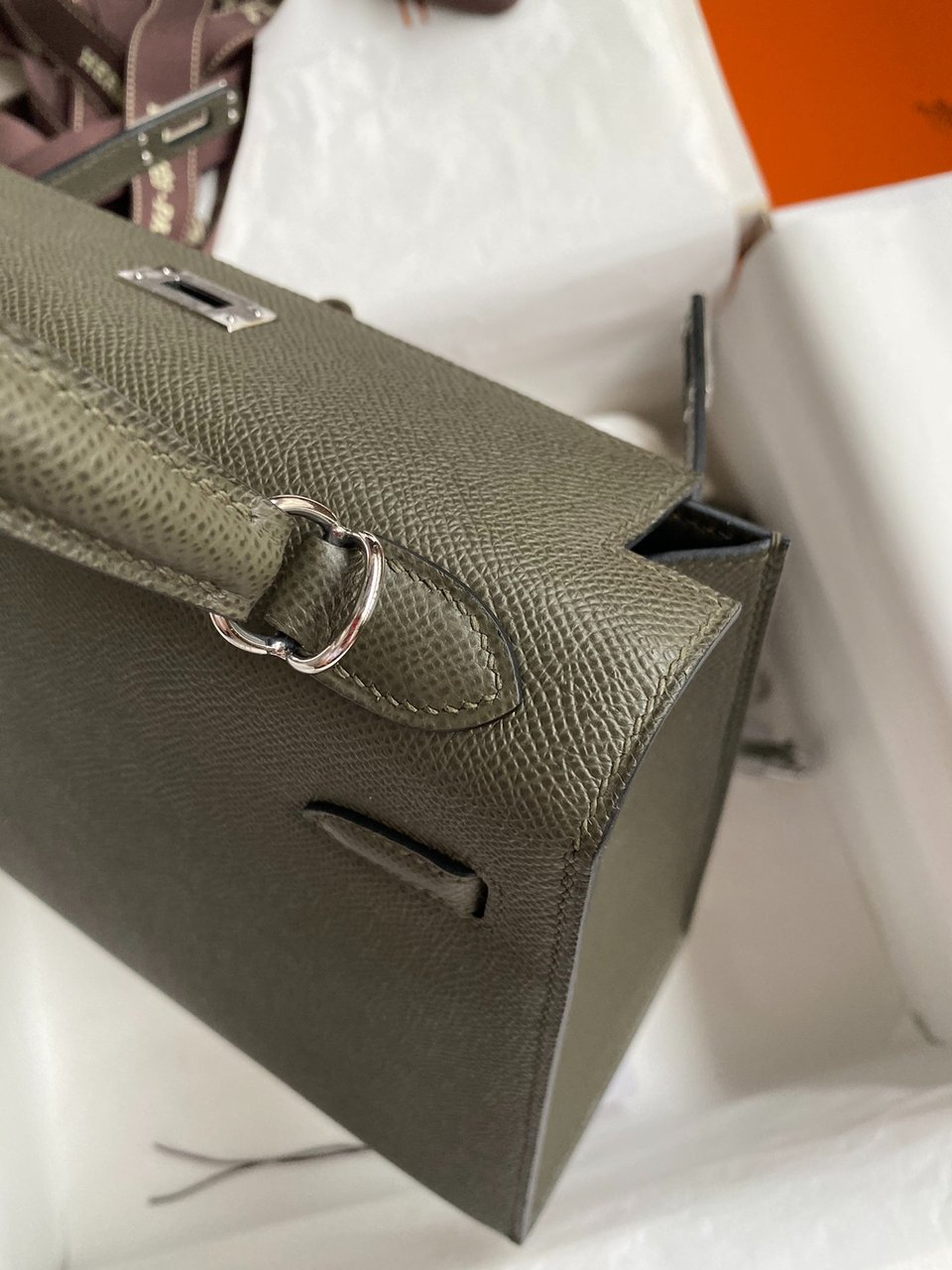 Hermes Kelly 25 Bag In Olive Green Epsom Leather For Women 25cm/10in view 7