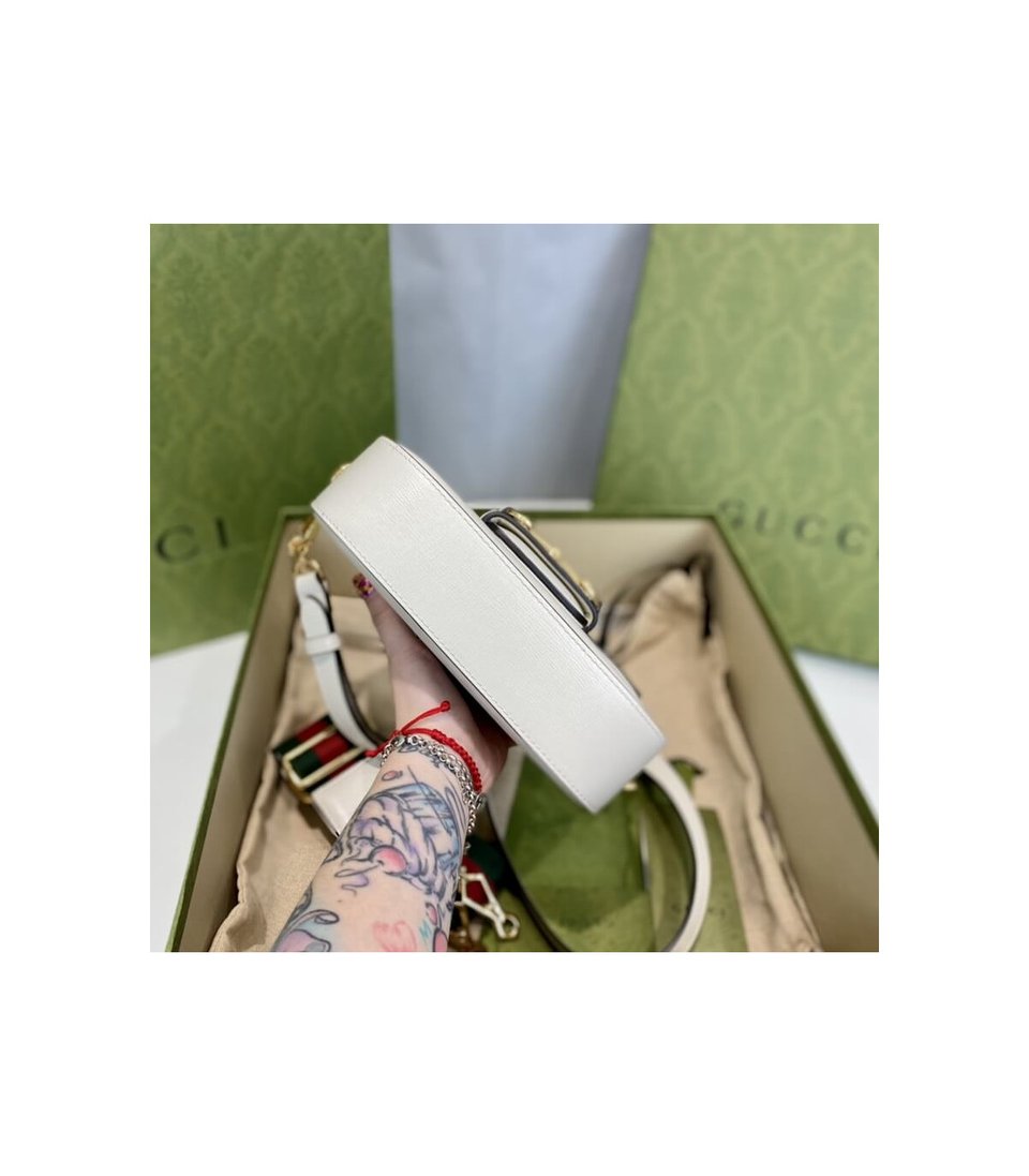 Gucci Horsebit 1955 Mini Bag in White Leather 20.5cm/8.1in view 12