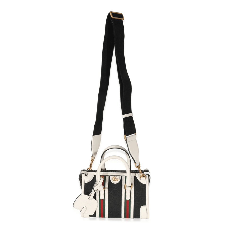 Gucci Black White Canvas Mini Double G Top Handle Bag 22cm/8.6in view 6