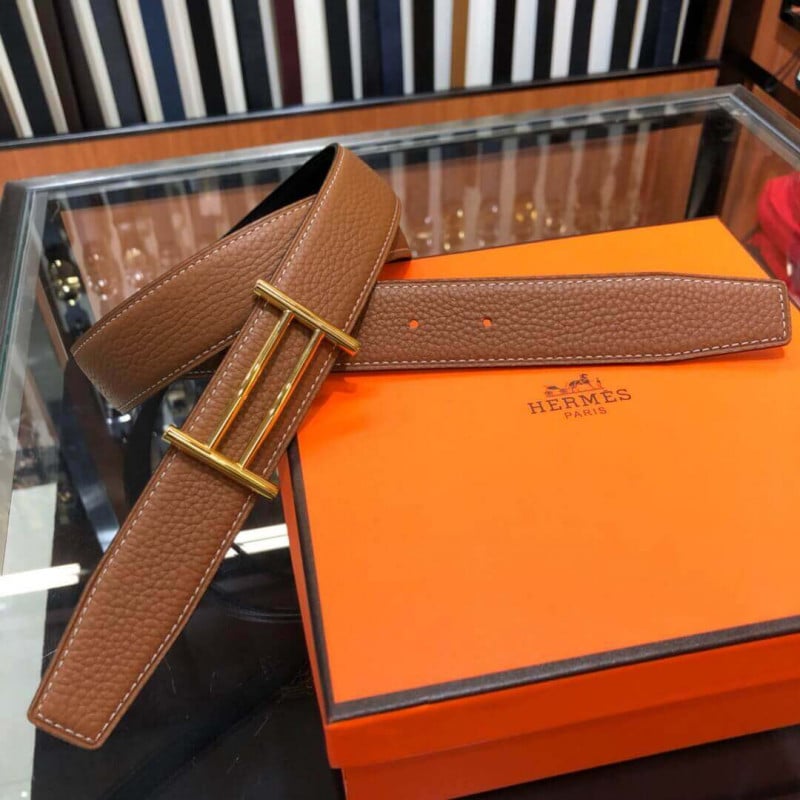 Hermes Rider Belt Buckle &amp; Reversible Leather Strap 32mm H075372 Brown/Black view 2