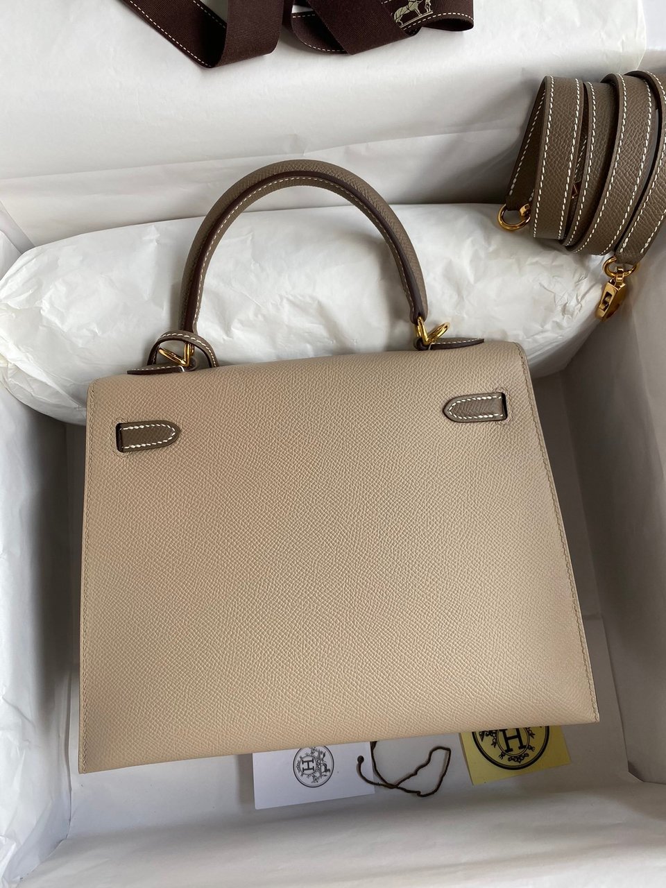 Hermes Kelly 25 Bag In Light Beige Epsom Leather For Women 25cm/10in view 6
