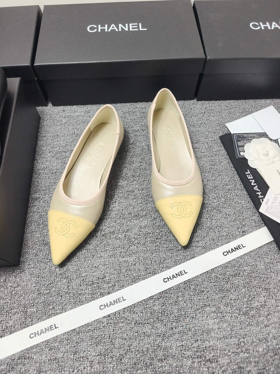 Chanel Ballet Flats In Iridescent Lambskin Light Khaki And Yellow view 6