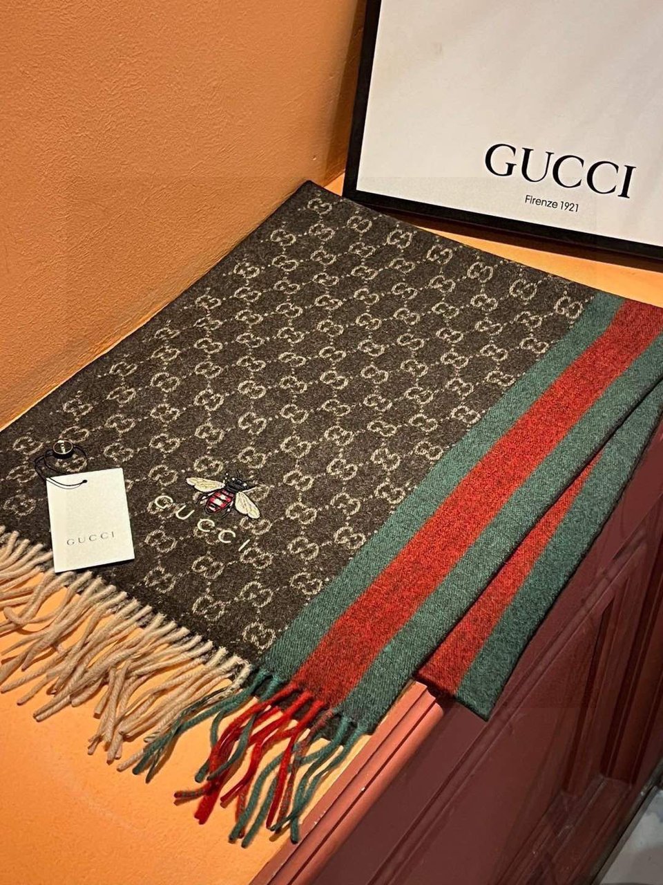 Gucci Cashmere Scarf Stripe Brown Green For Women 190cm view 4