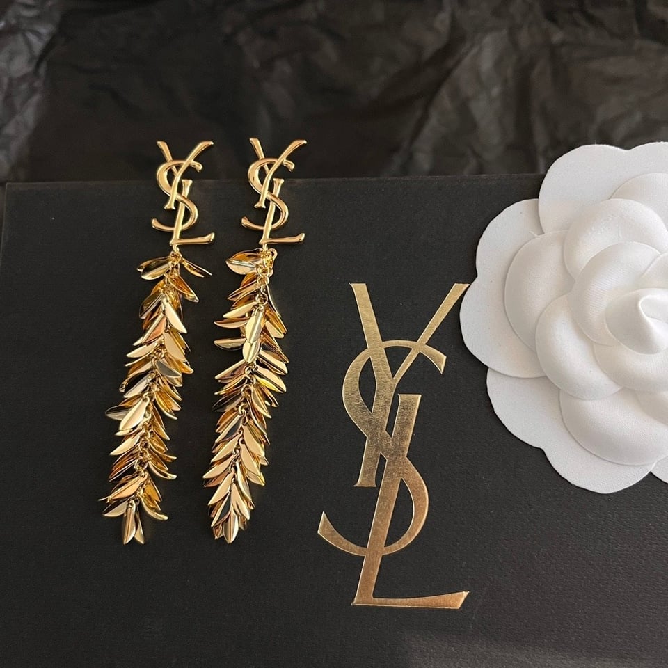 Saint Laurent Ysl Leaf Tassel Gold Earrings view 4