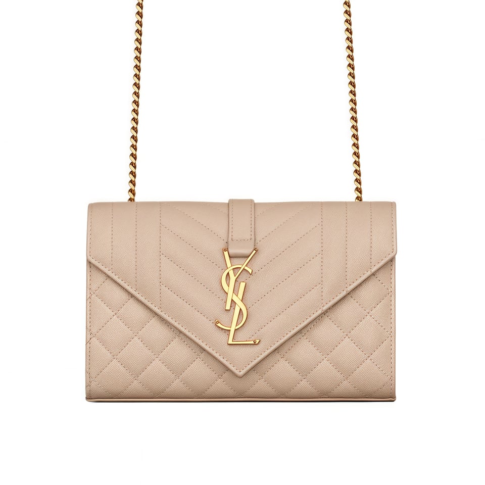 Saint Laurent Envelope Small Bag In Mix Matelasse Grain De Poudre Embossed Beige