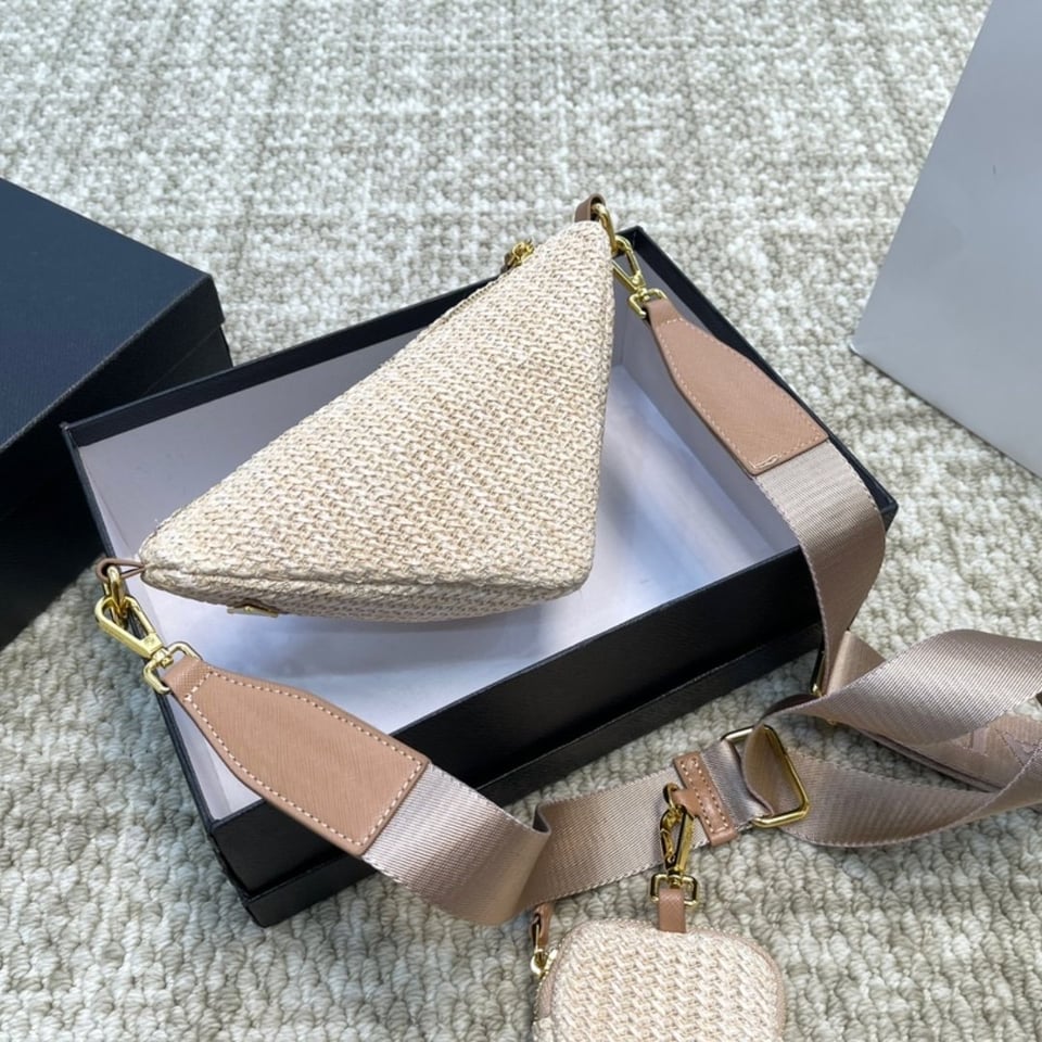 Prada Triangle Crochet Shoulder Bag Natural 25Cm view 4