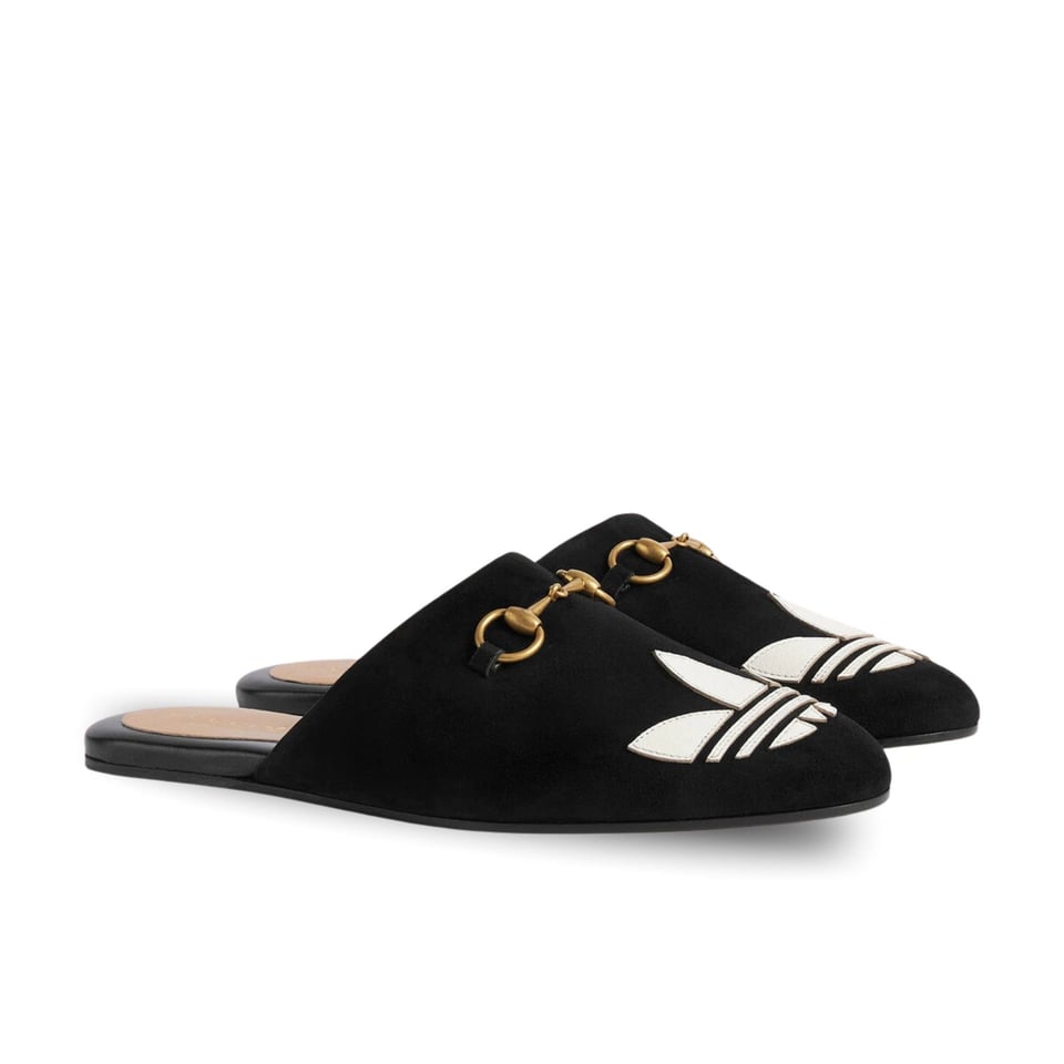 Gucci X Adidas Women’S Trefoil Slipper Leather Black view 2