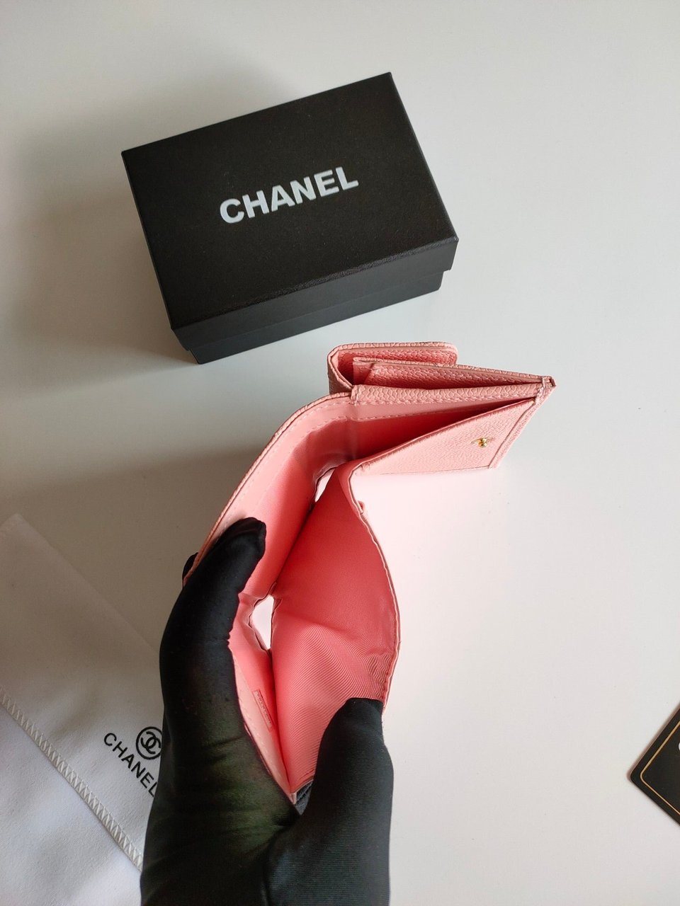 Chanel Trifold Purse 12 Peach Grained Calfskin Gold Icon view 6