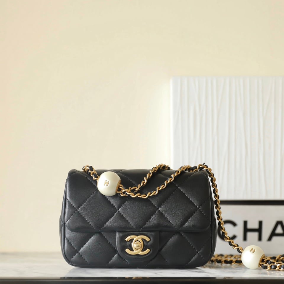 Chanel 24S Mini Flap Bag 17Cm Black Lambskin Pearl Ball view 2