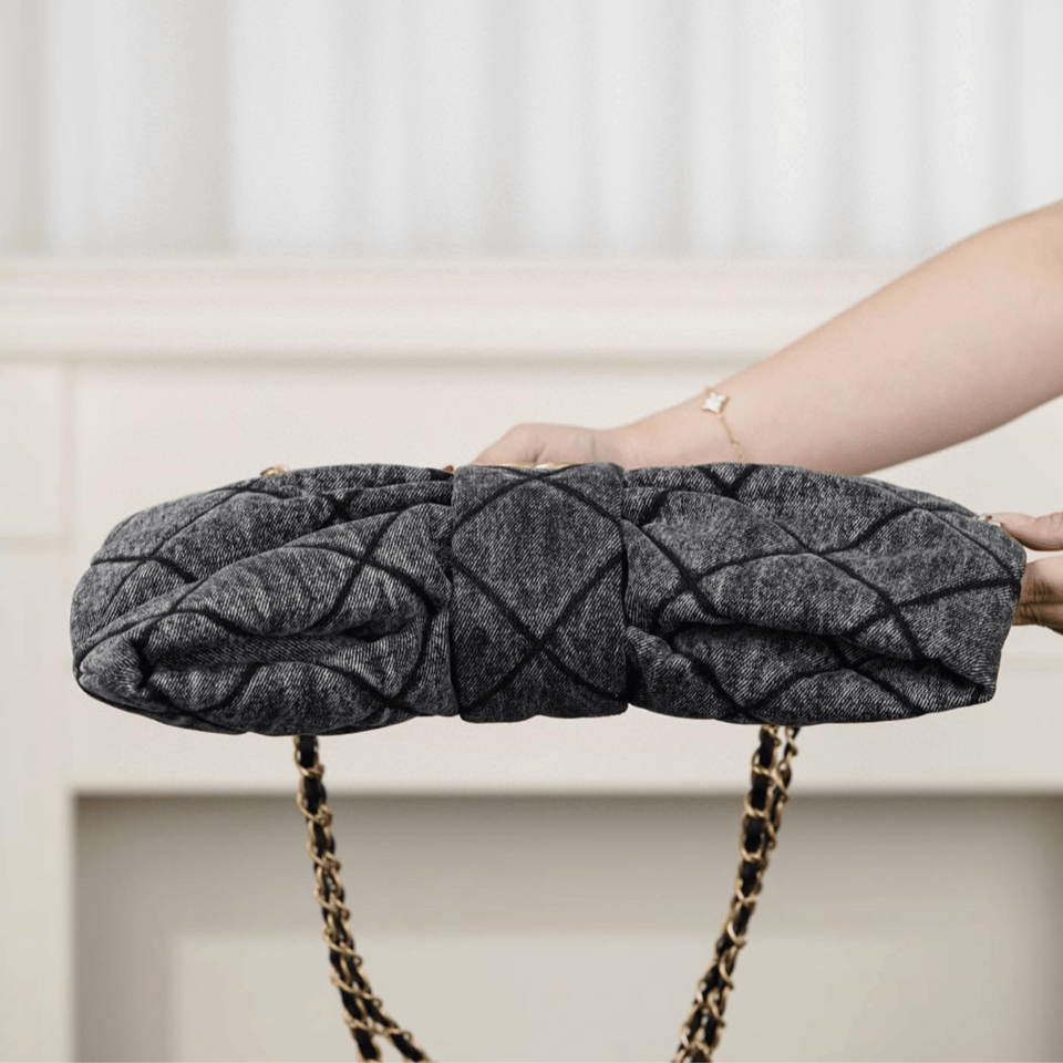 Chanel Grey Bow Pattern Chain Shoulder Bag view 5