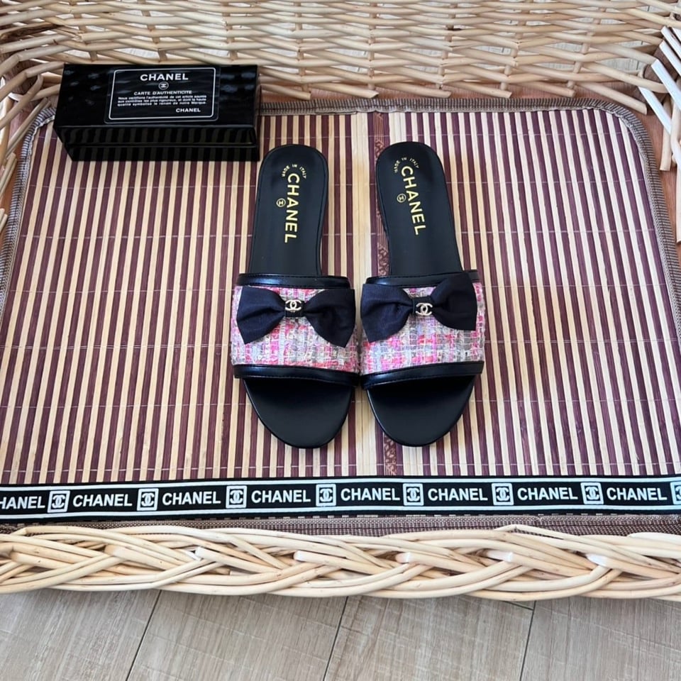 Chanel Grosgrain Ribbon Bow Mule Tweed Pink G45691 view 8