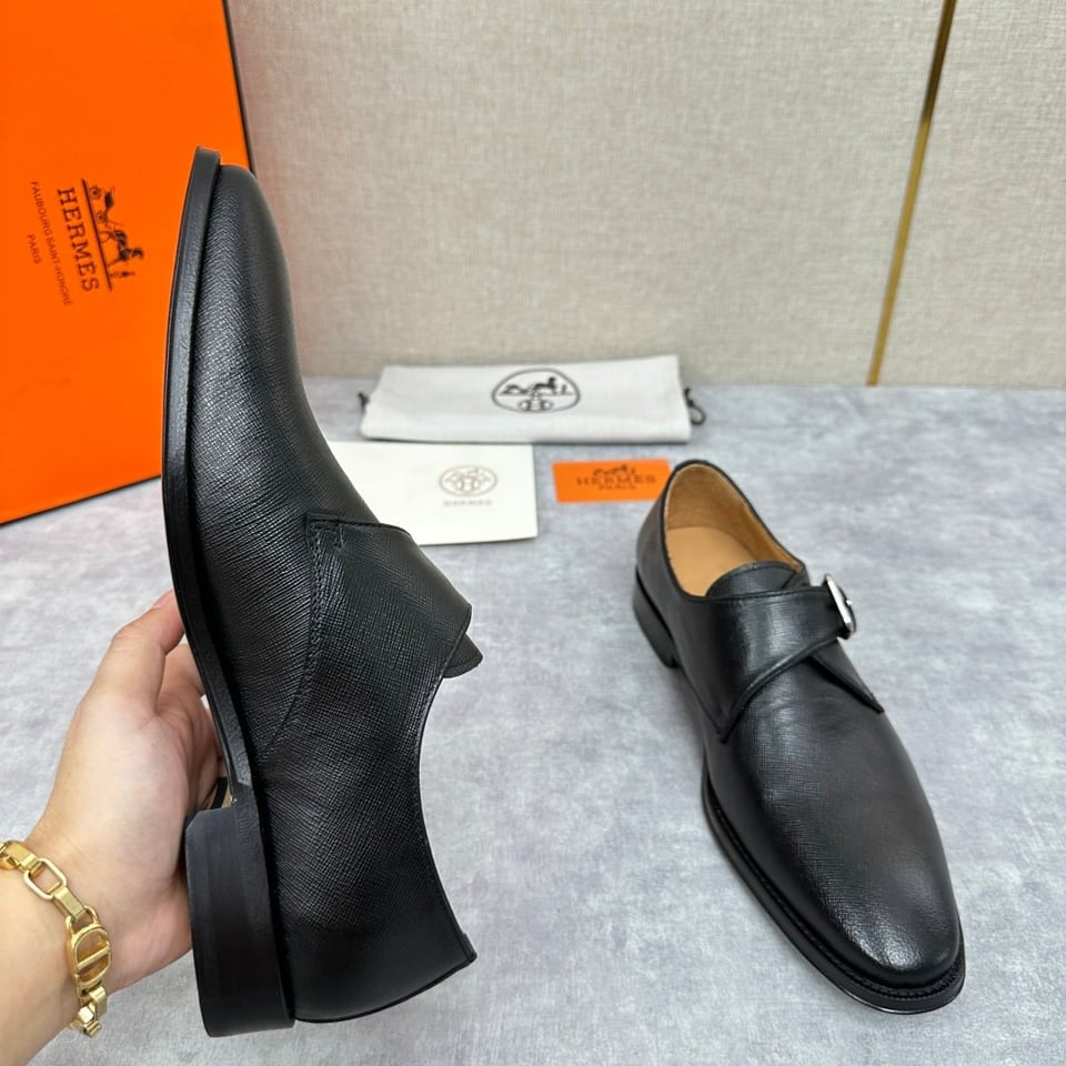 Hermès Norris Black Evercolor Leather Derby- Shoes for Men view 7