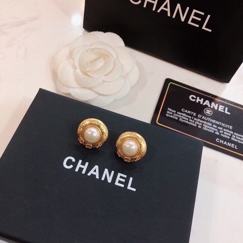 Chanel Button Gold Earrings view 6