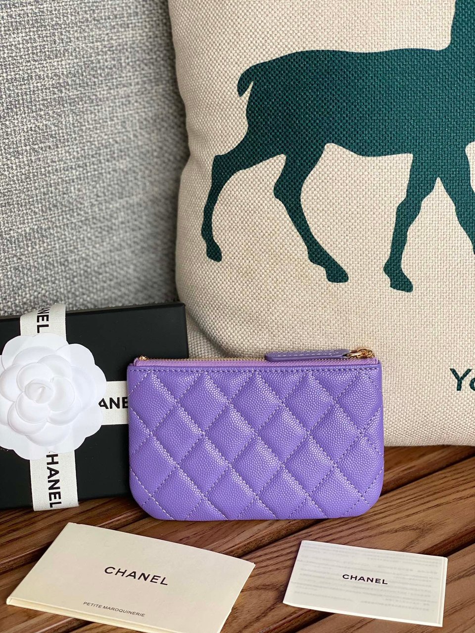 Chanel Zipped Wallet 15 Purple Caviar Gold Hardware view 9
