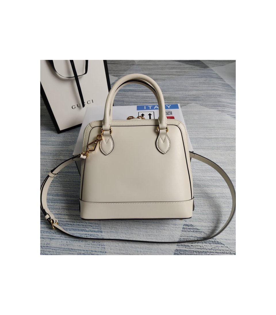 Gucci Horsebit 1955 Small Top Handle Bag in White Leather view 4
