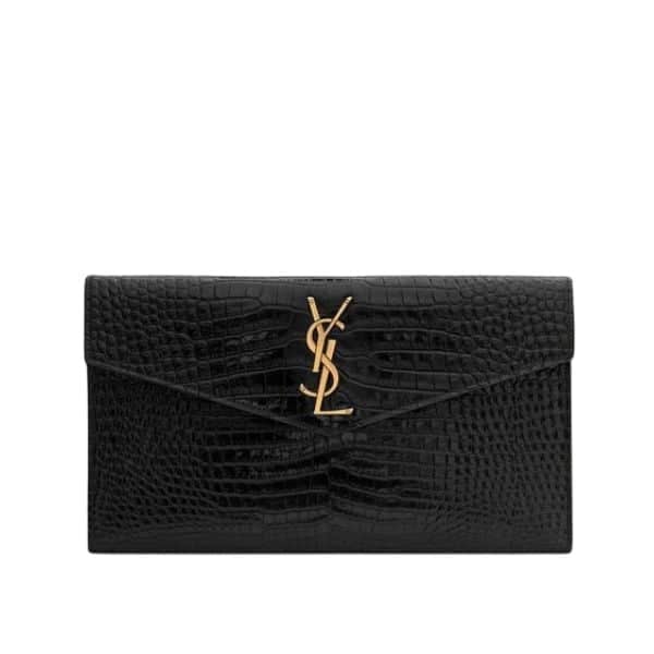 Saint Laurent Uptown Pouch In Crocodile Embossed Shiny Leather view 2