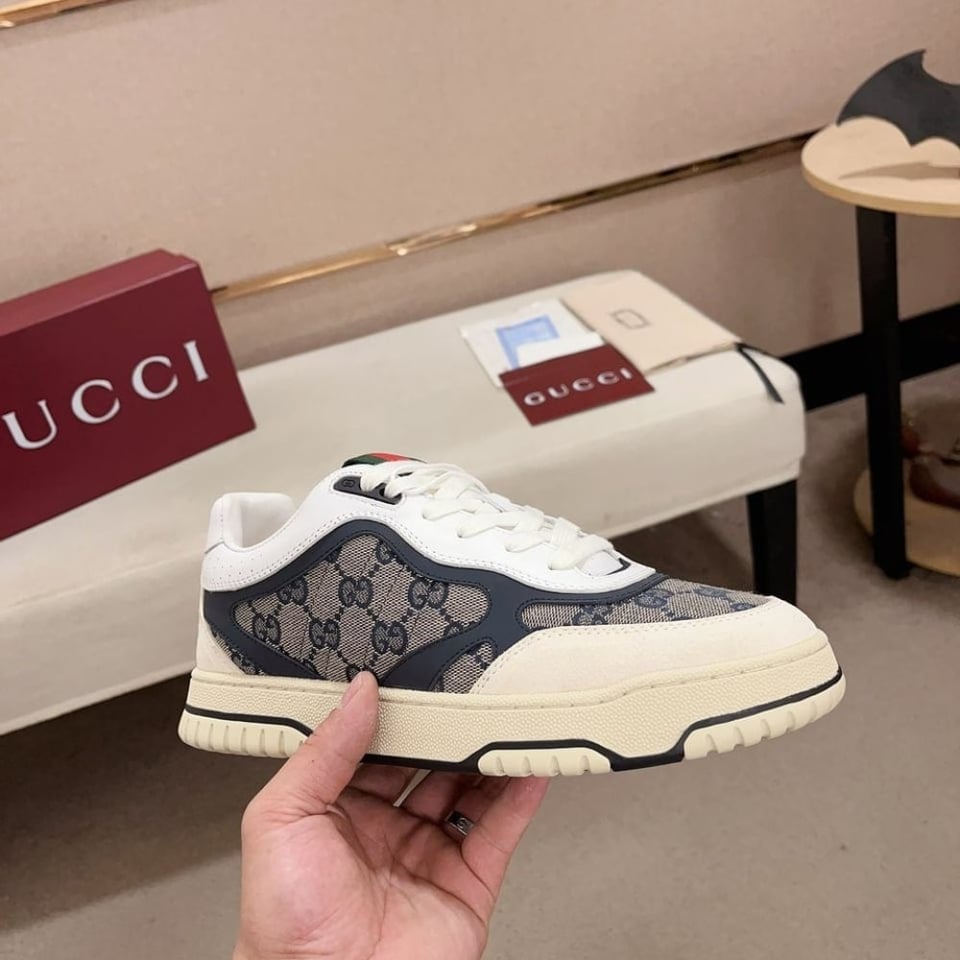 Gucci Women’S Re Web Sneaker Original Gg Canvas Beige And Blue ?787476 Aadhw 9552 view 3