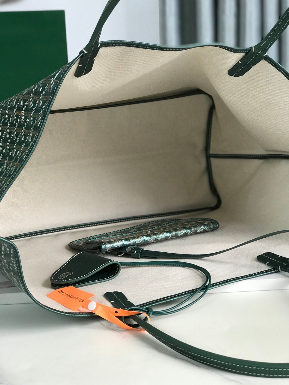 Goyard Saint Louis Gm Bag 40Cm Green Canvas Chevroches Calfskin view 6