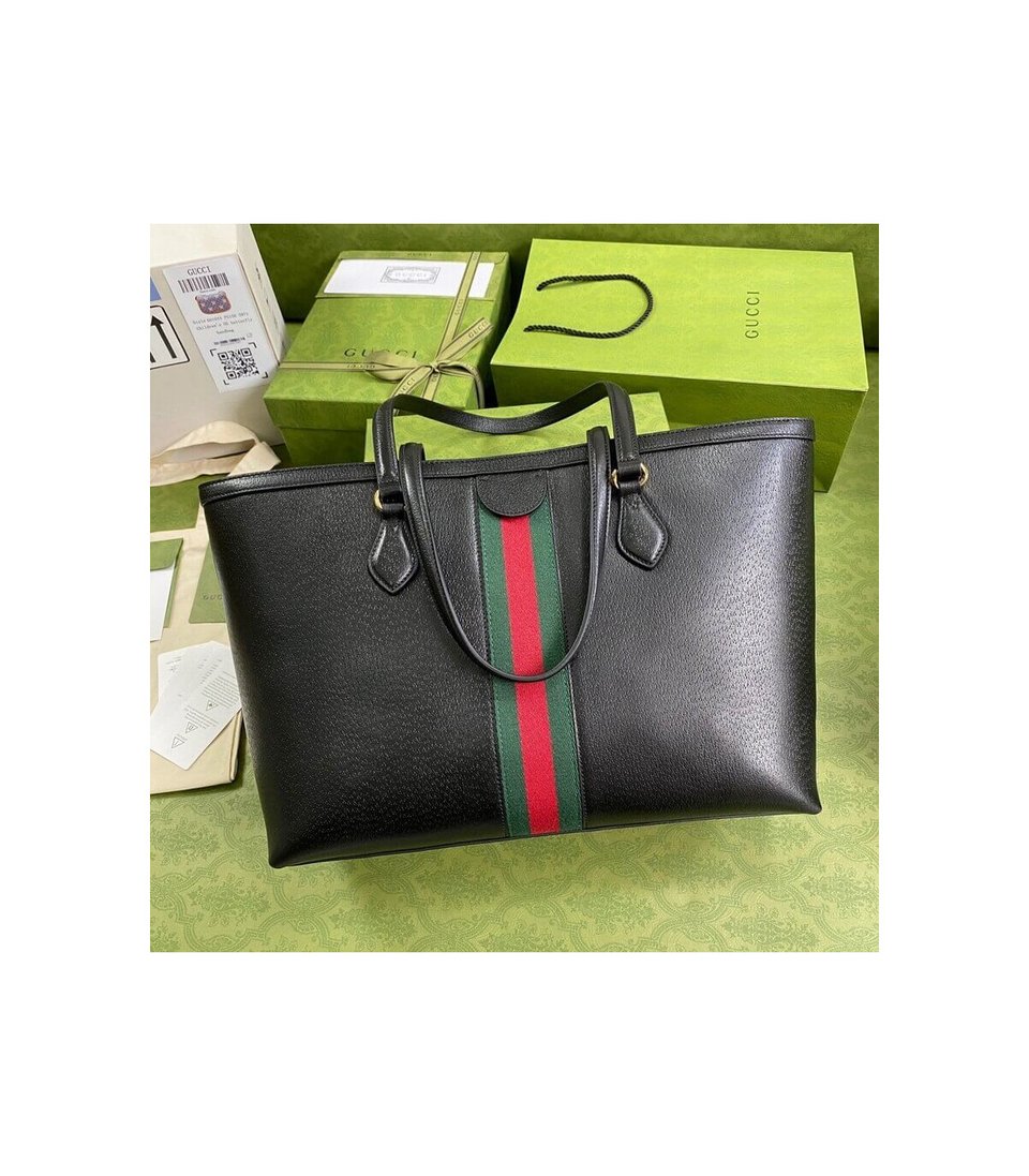 Gucci Ophidia Black Leather Tote Bag with Web Stripe 38cm/15in view 6