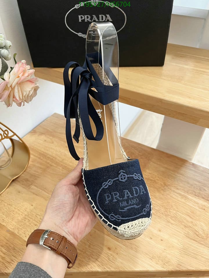 Prada Linen Espadrille Wedge Sandals Blue view 7