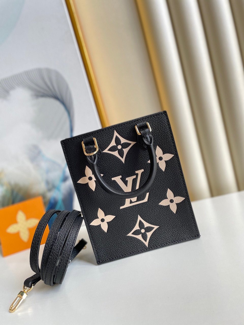 Louis Vuitton Petit Sac Plat 17Cm Black And Beige view 6