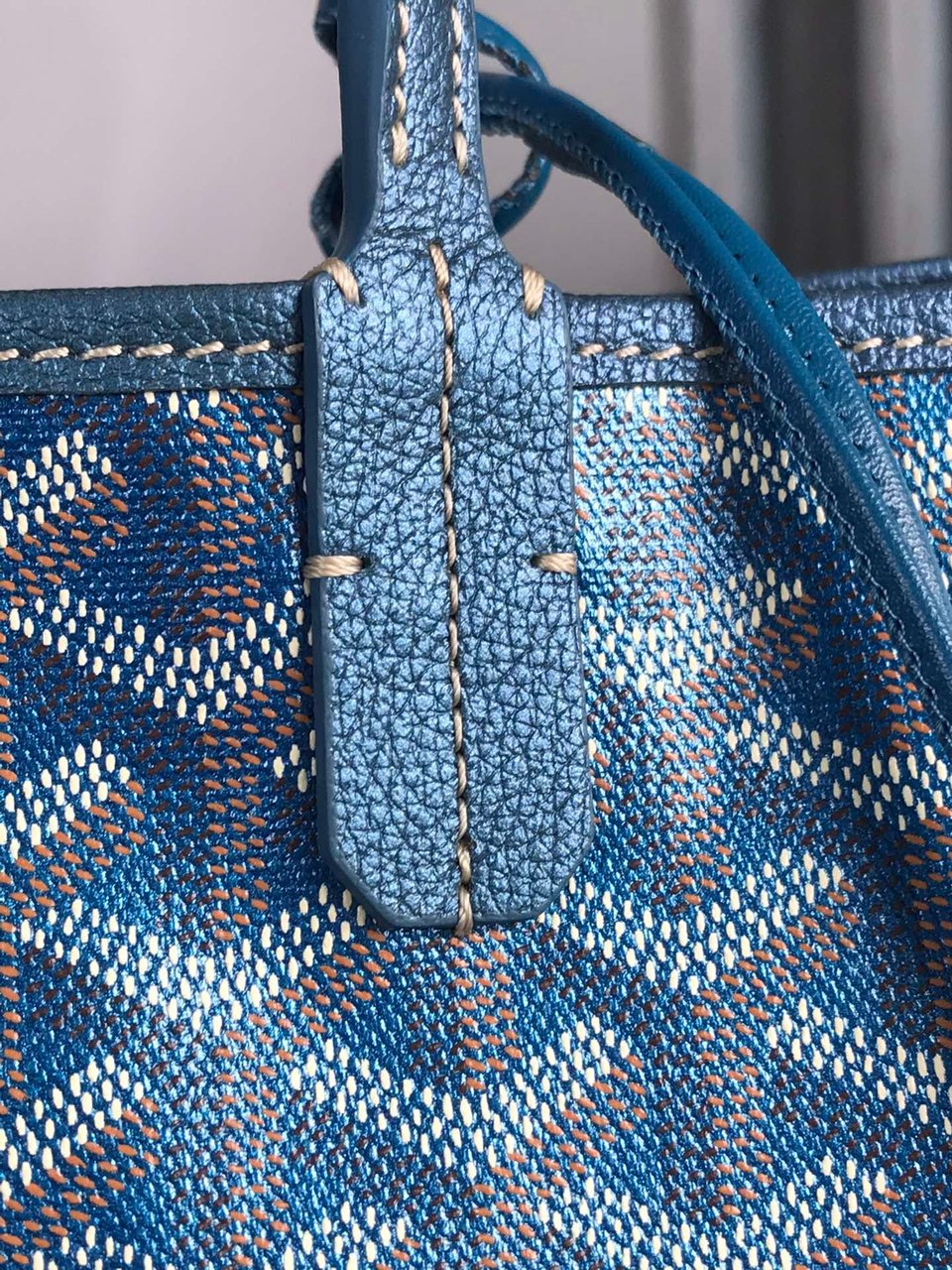 Goyard Saint Louis Pm Bag 34Cm Deep Blue Canvas Chevroches Calfskin view 7