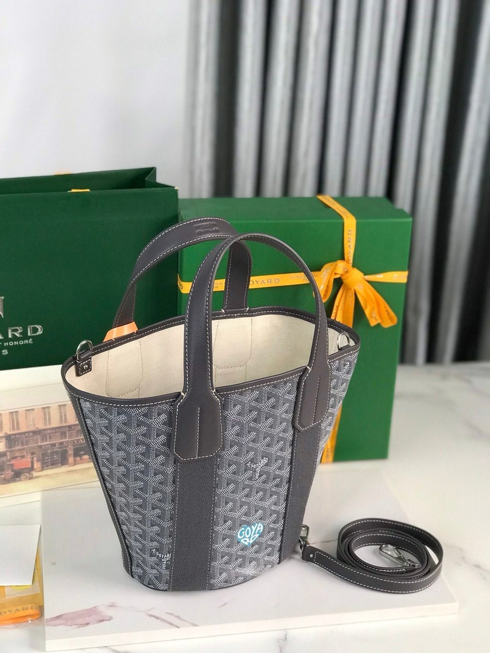 Goyard Small Belharra 24 Cm Gray Goyardine Canvas And Lambskin view 3