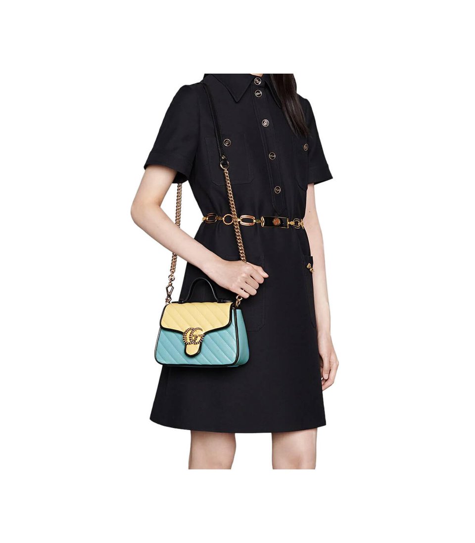 Gucci GG Marmont Mini Bag Butter and Pastel Blue Leather view 3