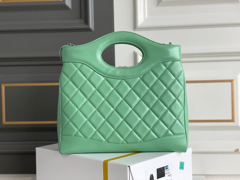Chanel 24S31 Shopping Bag 30Cm Light Green Lambskin Silver Hardware view 6