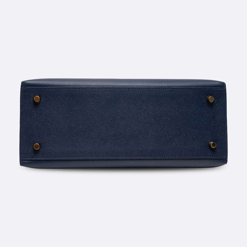 Hermes Kelly 28 Bag In Blue Sapphire Leather For Women 28cm/11in view 3