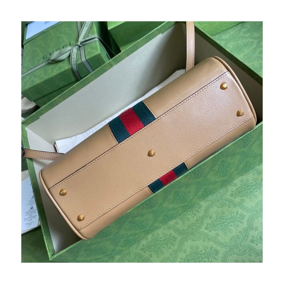 Gucci Small Top Handle Bag with Double G in Brown Leather view 6