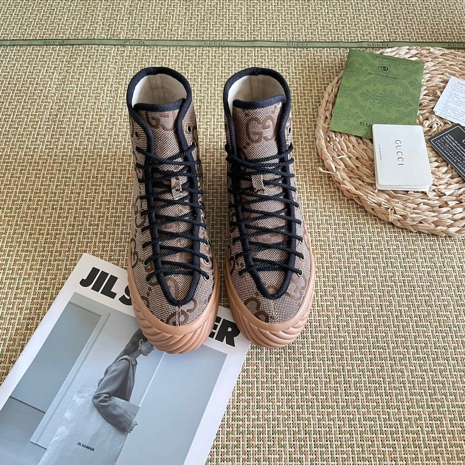 Gucci All Over Gg Logo High Top Sneakers Brown view 9
