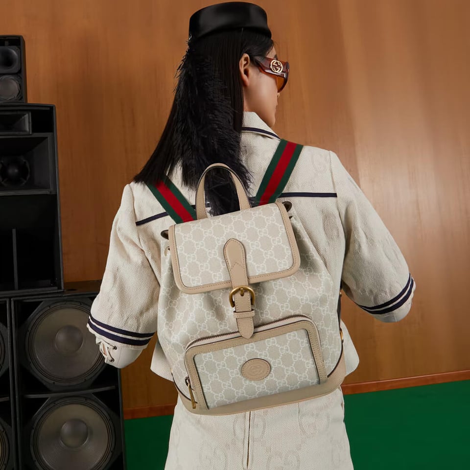 Gucci Backpack with Interlocking G Oatmeal Leather view 3