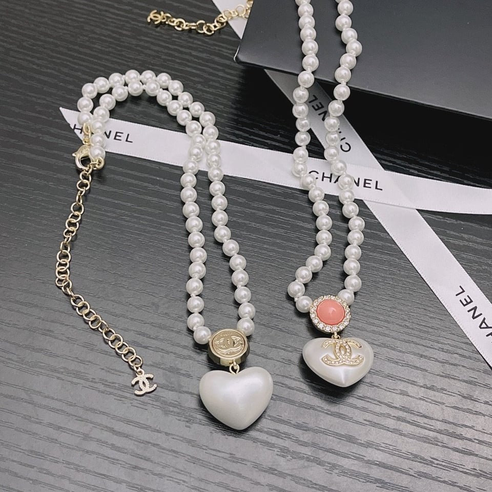 Chanel Large Heart Pearl Pink Crystal Cc Necklace view 5